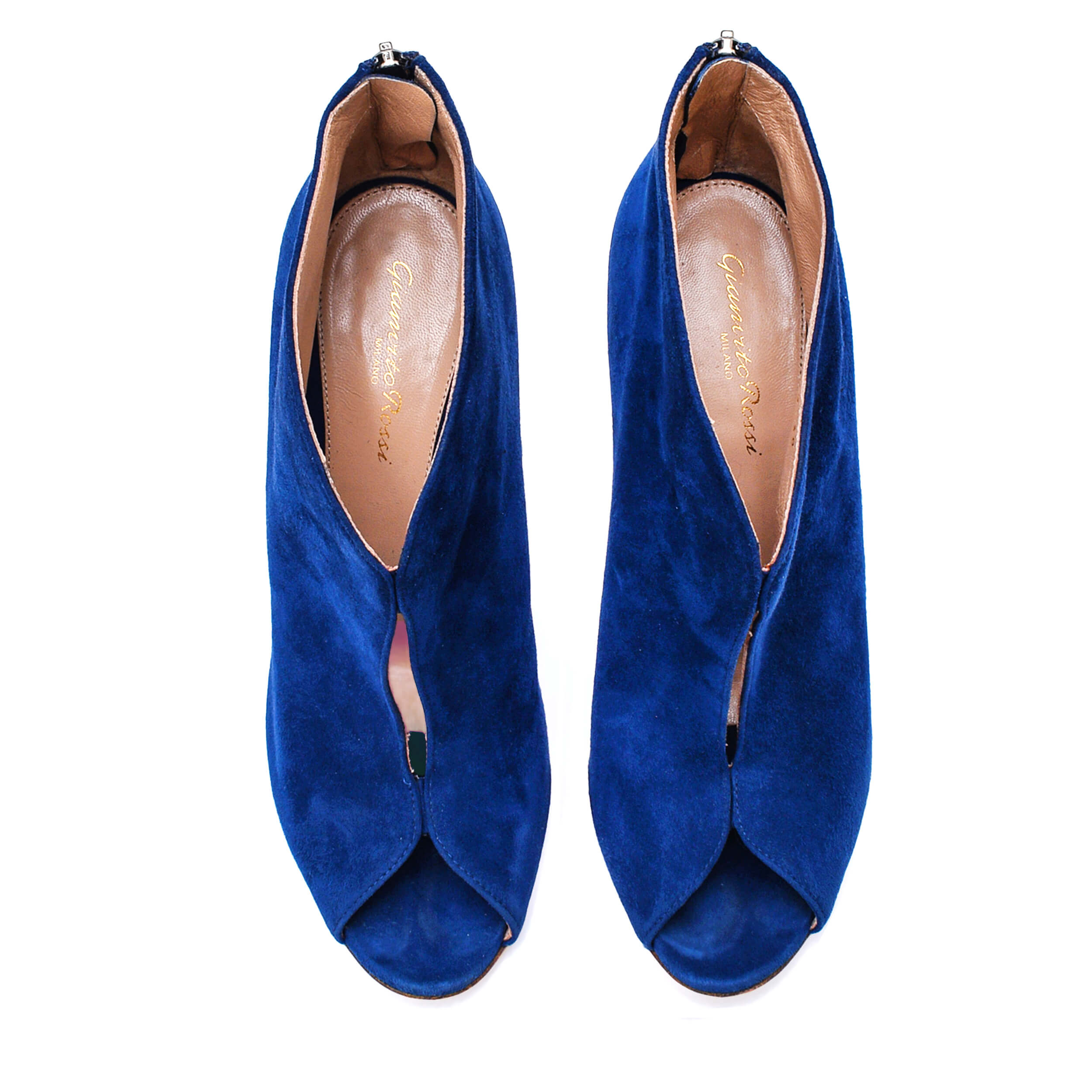 Gianvito Rossi - Blue Suede Vamp Peep Toe Booties / 38